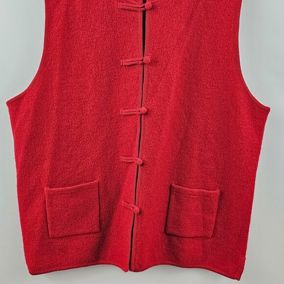 Tully-Ho Red Boiled Wool Vest Womens 2X Chinese Knot Close Holiday Christmas - Picture 4 of 12